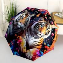 Colorful Tiger Art Print: Vibrant Wildlife Decor for Your SpaceUmbrella with Cute Design,Portable 3-Fold Compact Umbrella for Men&Women,Vale