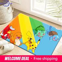 Cute Rainbow Background Pokemon Starters Pikachu Printed Soft Non-Slip Absorbent Indoor Bathroom Entrance Floor Doormat Rug Mat 40cm x 60cm