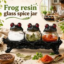 Creative Frog Resin Glass Jar Spice Container Set European Style Kitchen Decorative Storage Organizer Gift Craft One Size juoda