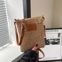 Šiaudų pynimo didelės talpos paprastos naujos peties rankinės universali užtrauktuku madingos vienspalvės moteriškos rankinės per petį 18x2x22cm chaki