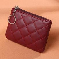 Women PU Leather Zip Coin Wallet Key Chain Fashion Small Purse Money Designer Short Change Pouch Mini Handbags KTY 1PC raudona