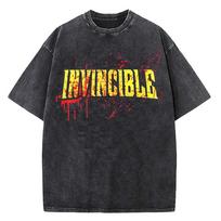 benber vintage style Retro Invincible Comic Logo Cartoon Washed T Men and Women  Fashion Round Neck Shortsleeved Tee S
