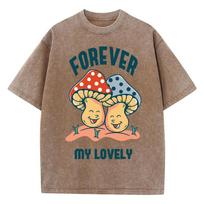 benber vintage Mushroom Forever My Lovely Prints Washed T Shirt Woman  Tee Shirts Cotton Loose Clothes Crewneck Short Sleeve S