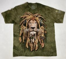 Kalnų liūtų krašto safario grafinis marškinėlis vyrams XL Žalias tie-dye XL