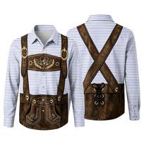 Men's Oktoberfest 3D Print Loose Fit Long Sleeve Shirt Button Down Collar Casual Vintage Style Breathable Shirt for Outdoor Events and Parties L smėlis