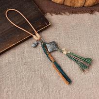 Tibetan Style Leather Rope Tassel Keychain with Meteorite Pendant