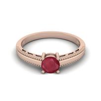 0.65 Cts Round Ruby 925 Sterling Silver Rose Vermeil Solitaire Beaded Shank Engagement Anniversary Women Ring 11