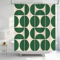 Green Mid-Century Modern Shower Curtain – Boho Abstract Geometric Pattern, Retro Art Bathroom Decor 12PCS Hooks 71X71Inch (as the picture,90x180cm35x71in)
