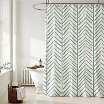 Green Bamboo Forest Fine Herringbone Pattern Shower Curtain, Modern Geometric Waterproof Fabric, Bohemian Bathtub Bathroom (as the picture,W90xH180cm-35x70in)