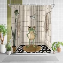 Funny Frog Shower Curtain for Bathroom Retro Cute Frog Shower Curtain Vintage Fun Animal Polyester Fabric Bath Decora Curtain (as the picture,W90xH180cm-35x70in)
