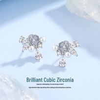 Tichia S925 Sterling Silver Enamel Forget-Me-Not Stud Earrings - Elegant Niche Luminous Flower Design for Women S925 Silver