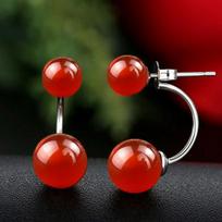 Korean Style Black Pearl Agate Double Stud Earrings - Versatile & Fashionable Jewelry
