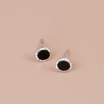 Retro Hong Kong Style S925 Sterling Silver Black Round Stud Earrings - Versatile, Sleep-Friendly, for Men & Women 925 Silver