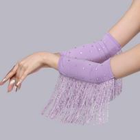 Performance Stage Latin Dance Fringed Sleeves Drilling Rhinestone Flash Women's Arm Sleeves Latin Dance Costumes Solid Color violetinė