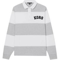 Michael Kors FW23 Striped Logo Letter Print Long Sleeve Polo Shirt Men tops Gray OF351MB8SL-030 M
