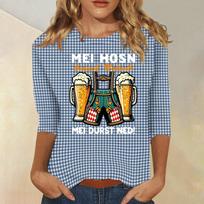 Women's Casual 3/4 Sleeve Round Neck Top Oktoberfest Print Striped Pattern Lightweight Pullover Shirt for Everyday Wear L mėlyna