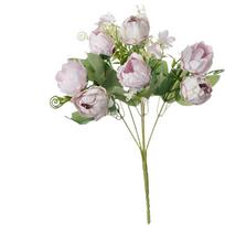 7 Peony Buds Artifiical Flower Branch 30cm Height with Green Leaves Roses Fake Flower Flexible Stems Wedding Bouquet violetinė