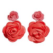 1 Pair Multi-Color Flower Stud Earrings Large Drop Earrings Floral Earring Gentle Fresh Fabric Simulated Floral Earrings