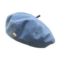 Women's Denim Beret Hat Jeans Berets Painter Hats Spring Beanie Hat Retro Octagonal Cap Female Ladies Outdoor Leisure Visor Cap šviesiai mėlyna spalva