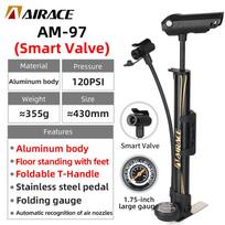 120Psi Bicycle Floor Standing Pump Aluminum Body Presta/Schrader 2 In 1 Valve with Large Folding Gauge MTB Road Bike Inflator AM-97
