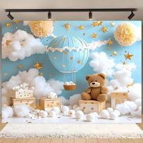1pc hot air balloon bear background fabric banner, suitable for parties, garden decoration, and travel themes 100x150cm