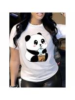 Wounisex's Cute Panda Graphic T-Shirt Casual Short Sleeve Top Round Neck Tops Cute Wounisex Clothes S įvairiaspalvis