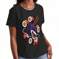 Sushi Time Ladies Cotton T Shirt, Premium Cotton Print, Durable And Longlasting, Casual And Fashionable. Cute Sushi Roll Graphic Tee For Wounisex, Enj S įvairiaspalvis