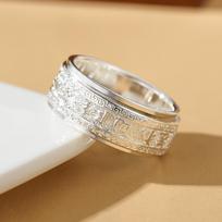 Unisex Thai Silver Rotatable Mantra Ring: Trendy Good Luck Index Finger Ring for Creative Decompression and Personal Expression 17 (57mm circumference)
