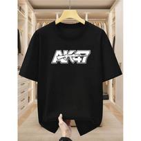 European sizes Men's T-Shirt with AK-47 Rifle Graphic Print Comfortable Casual Short-sleeved T-shirt in Summer 2XL