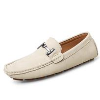 FashionBrand Mens Shoes Genuine Leather Loafers Men Casual Slip on Flats Men Moccasins Luxury Design Driving Shoes Male Summer Big Size 38 smėlis