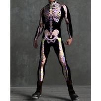 Men Women 3D Colorful Skeleton Bodysuit Cyber Punk Jumpsuit Halloween Party Carnival Cosplay Costume Performance Romper Zentai Kids S