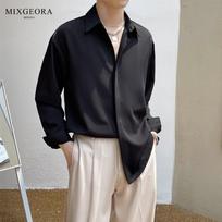 Spring Autumn Collar Solid Color Long Sleeve Shirt No Iron Drop Korean Men's Clothing Style Trendy Hidden Button All-match Tops M juoda