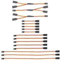 16Pcs RC Servo Extension Cable Kit – 75/150/300mm – JR/Futaba Compatible – Includes 1-to-2 Y Cable – Reliable and Durable raudona