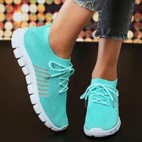 Fashion Women's Lightweight Breathable Mesh Sneakers Soft Sole Non Slip Casual Running Shoes Woman Summer Comfort Knit Flats Plus Size 35 dangaus mėlyna spalva