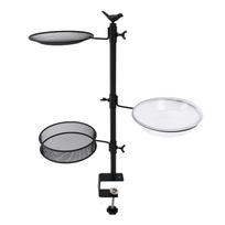 Deck Bird Feeder for Railing Mount Detachable Outdoor Balcony Three Trays Bath Fence