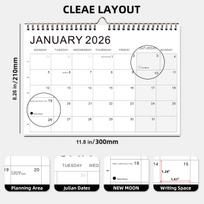 1pc Weekly Planner Calendar 2026-2027 - 52-Week View with Monthly Tabs,Full Moon & New Moon Markings, Monday-to-Sunday Layout