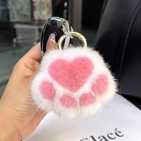 Cat Paw Pendant Keychain Couple Keychain Fluffy Faux Fur Keychain Charm Cute Soft Plush Toy Key Ring Backpack Car Key Pendant