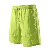 Men's Light Blue Crinkle Fabric Casual Shorts, Drawstring Waist Summer Bottoms with Split Hem & Button Detail, Breathable Beach & Streetwear Shorts S