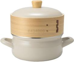 Fuji Enamelware 18cm Enamel Pot with Steamer Greige Basket, AMZ-SER18.GG