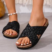 Plus-size Shoes, Slippers, New Wedge Heel, Cross-stitch Slippers, Beach Slippers, Women's Shoes 35 juoda