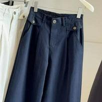 Retro High Waist Wide Leg Cotton Pants for Women - Petite, Slimming, Casual, Spring/Autumn 2026 S < 95 lbs tamsiai mėlyna spalva