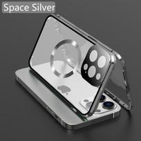 Phone Case for IPhone 12 13 14 15 16 Pro Max 16E 360° with Lens Full Protection Magnetic Metal Frame + Double Sided Glass Cover iPhone 16 sidabras
