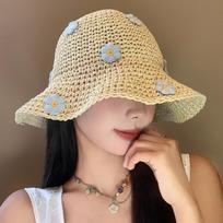 Lovely Foldable Straw Hat Sun Protection Little Flowers Panama Cap Breathable UV Protection Bucket Hat Beach smėlis