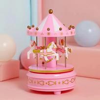 Carousel Music Box Cake Decorative Ornament Baby Birthday Gift Toys Desktop Carousel Toys Handwork 4 Horses Music Box Gifts rožinė