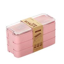 Bento Box for Adults, 3-In-1 Meal Prep Container, 900ML Lunch Box with Compartment, Wheat Straw, Leak-proof, Spoon & Fork 1&900ml&3