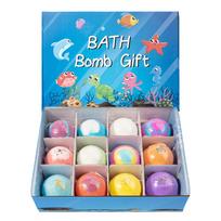 12Pcs Ocean Themed Bath Bombs Gift Set with Surprise Sea Animal Toys Inside 60g Handmade Bubble Bath Salt Balls for Kids Bath
