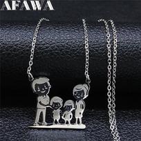 Family Dad Mum Son Silver Color Chain Necklace Women Stainless Steel Necklaces  Jewelry collar mujer Mother's Day Gift N328S01