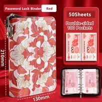 PU Leather Money Savings Binder Peony Pattern A6 Cash Storage Book 100 Pockets Large Capacity Money Organizer Album Money Saving