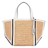 MICHAEL KORS Jordi Hand Embroidery Leather Tote Bag Shopping Bag Handbag Small Women's Natural Color with Optical White balta