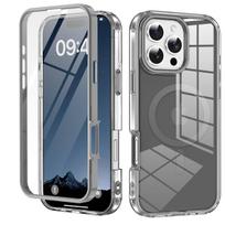 For iPhone 17/16e/15/14/13/12/11 Pro Max/Air Full Body Shockproof Case with Magnetic Built-in Screen Protector Transparent For iPhone 14 Plus pilka spalva